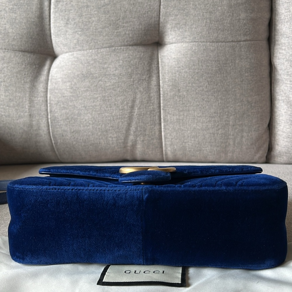 New Gucci GG Velvet Matelasse Small Marmont Shoulder Bag Cobalt Blue - Picture 8 of 17